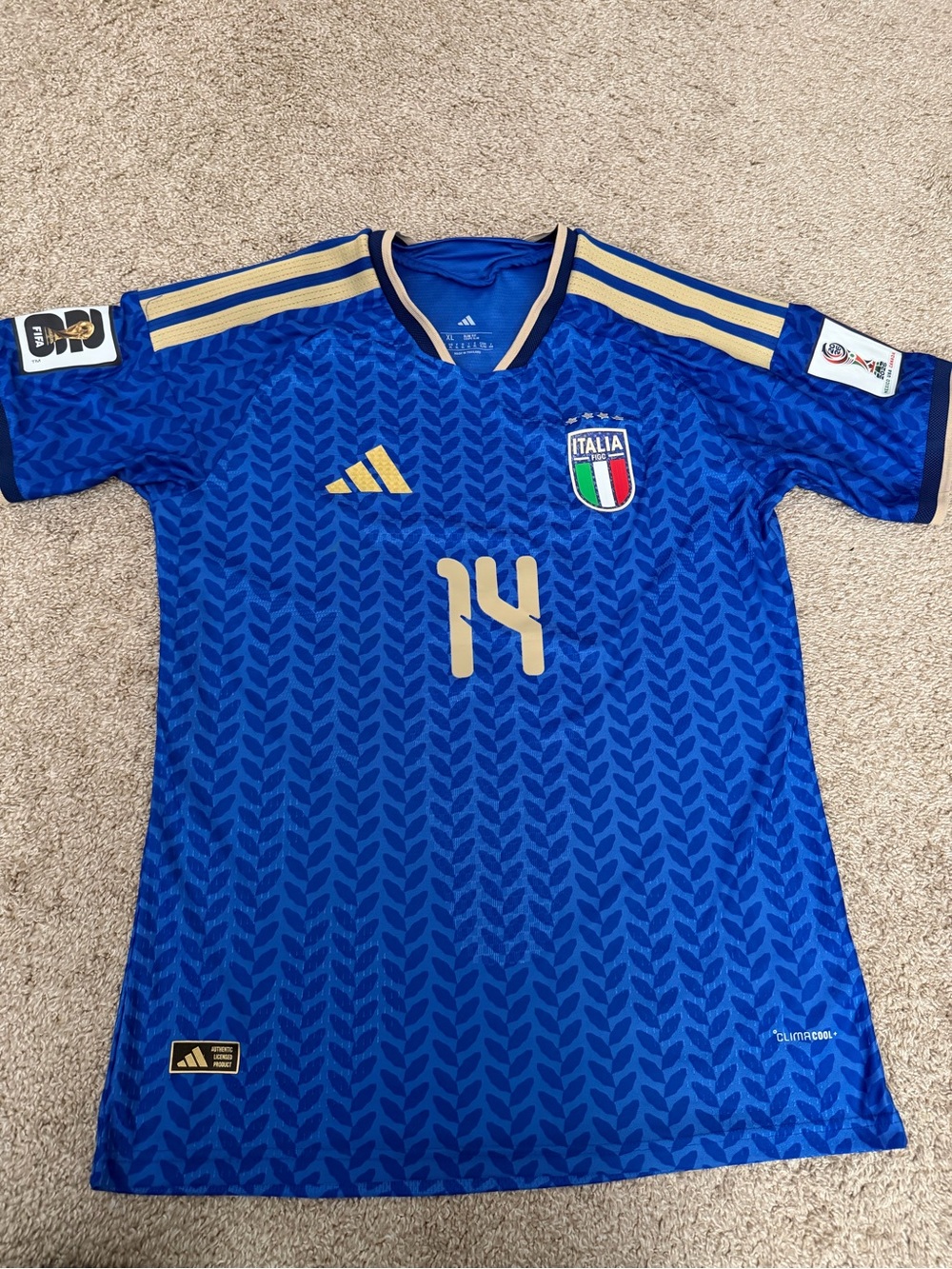 adidas Italy Blue and Gold Home Jersey #14
